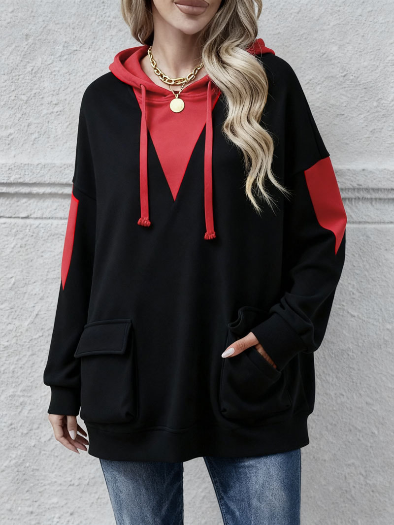 Cozy Color-Blocked V-Neck Hooded Sweatshirt
