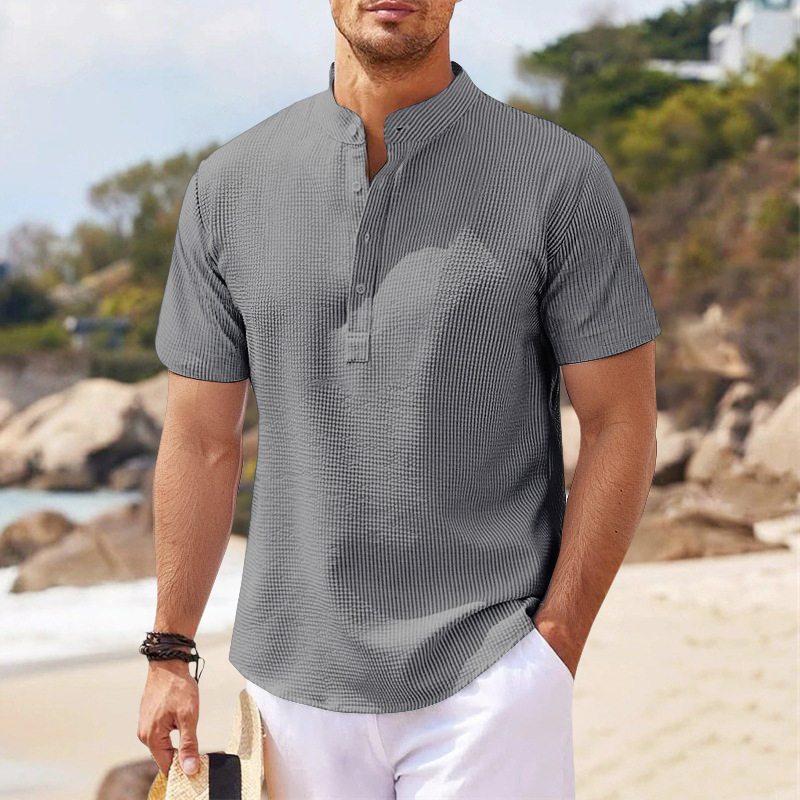 2025 New men's summer short-sleeved casual solid color cotton and linen T-shirt tops