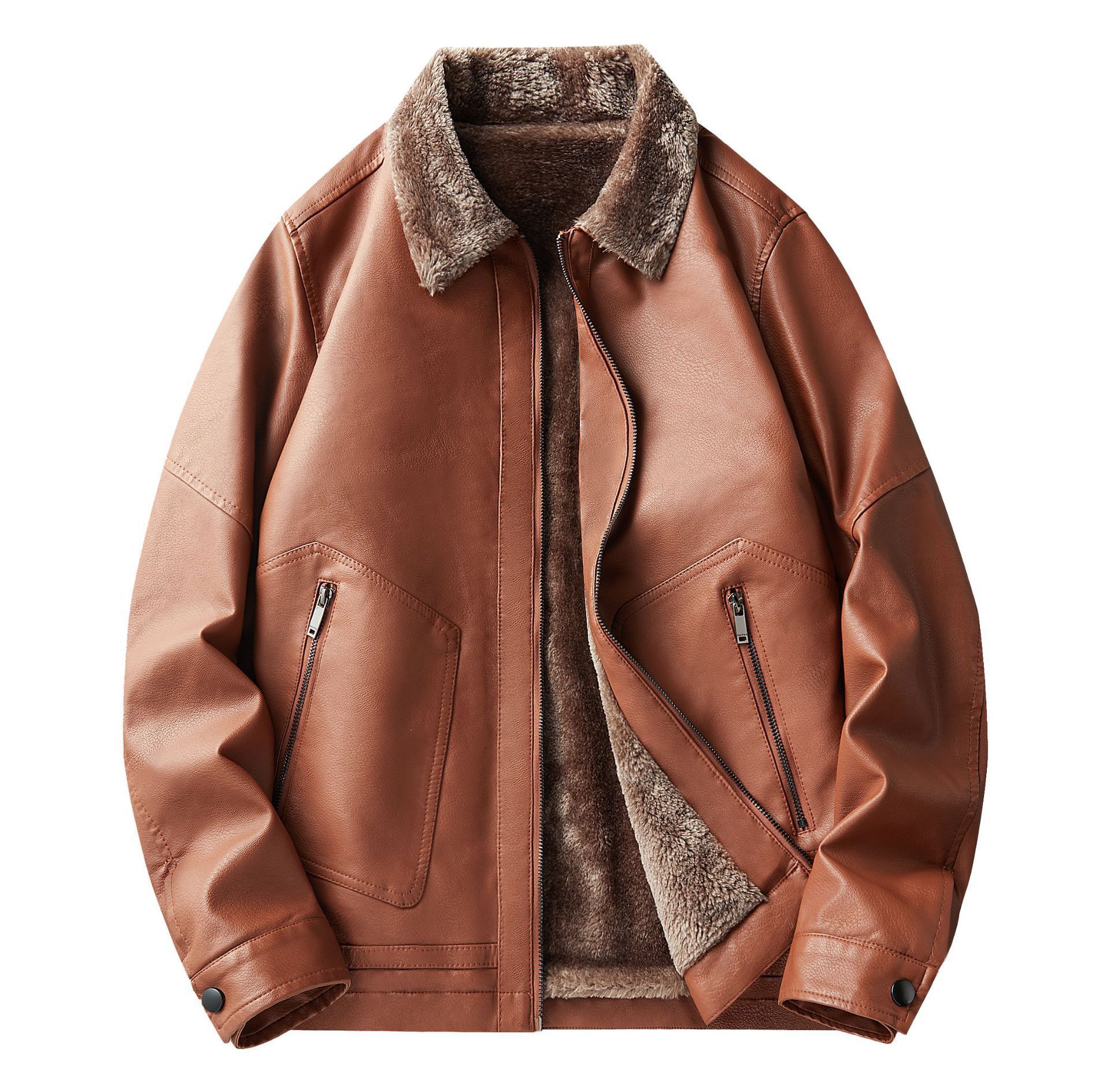 (Price reduction due to temperature drop) Plush and warm casual leather jacket