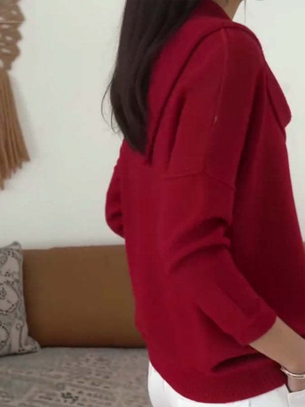 Women's Soft and Elegant Solid Color Ruffled Collar Sweater Top