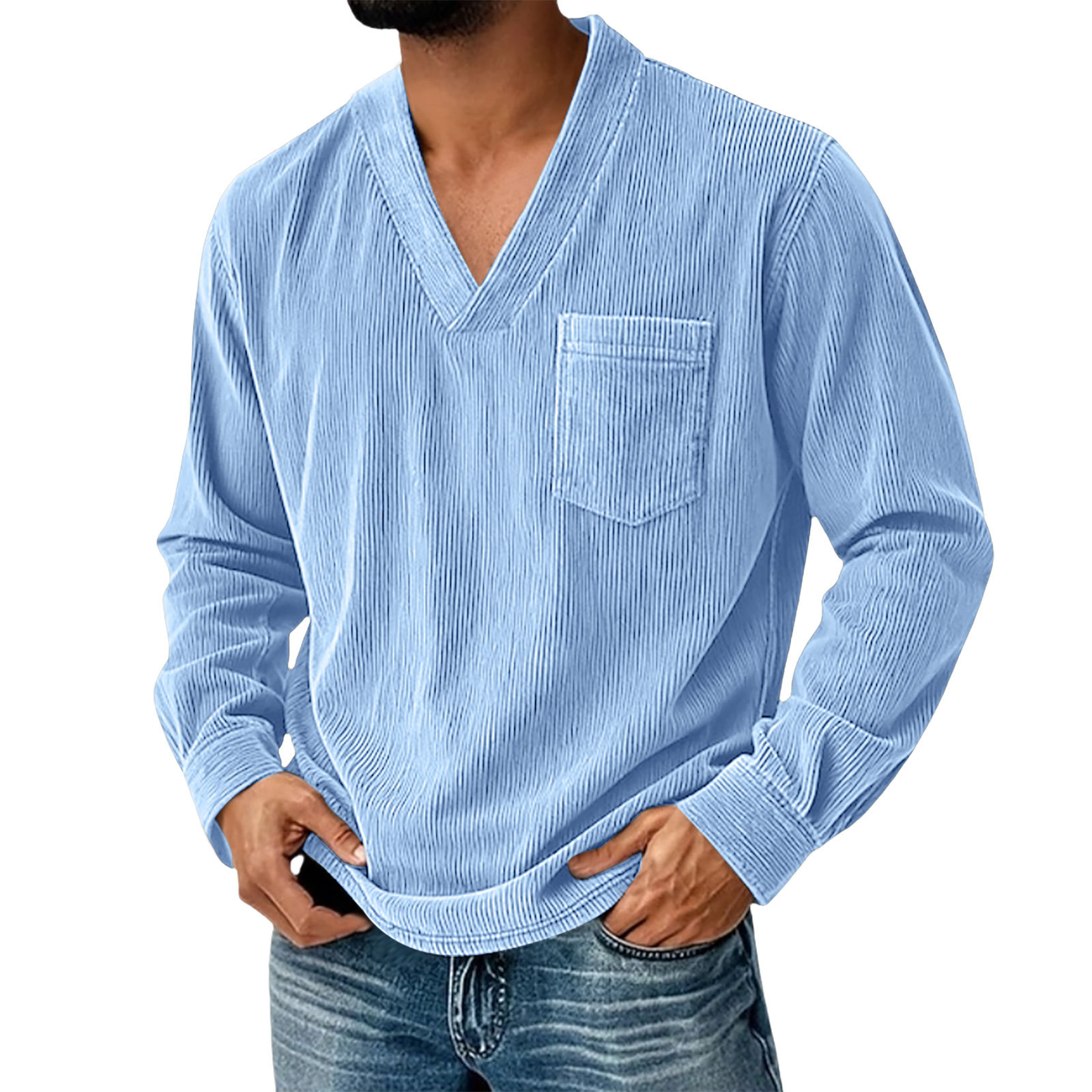 Corduroy Men's Solid Color Casual Long-Sleeve Shirt
