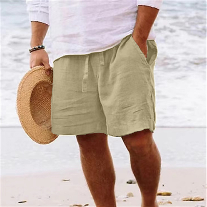 Men's Breathable Linen Embroidered Logo Loose Holiday Shorts