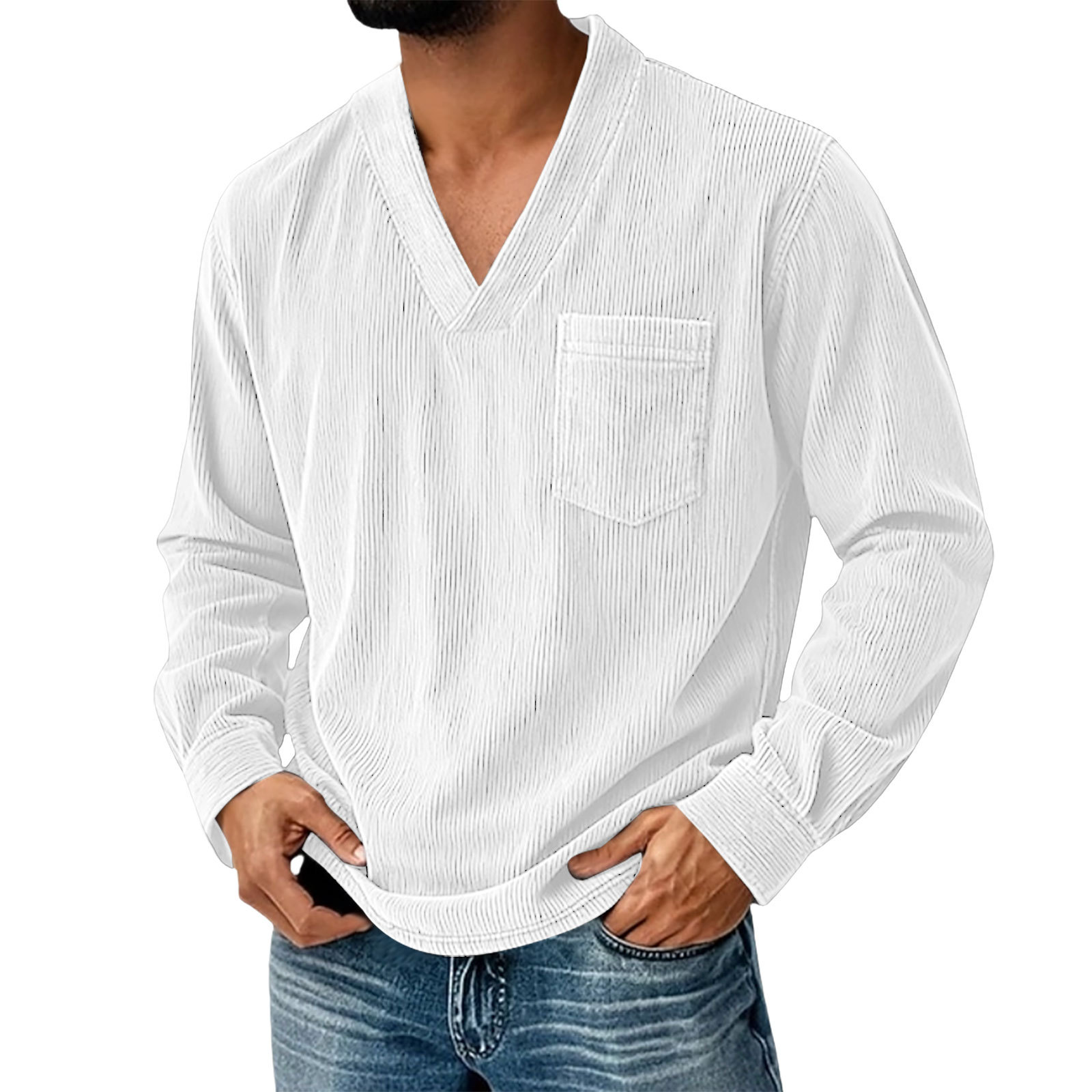 Corduroy Men's Solid Color Casual Long-Sleeve Shirt