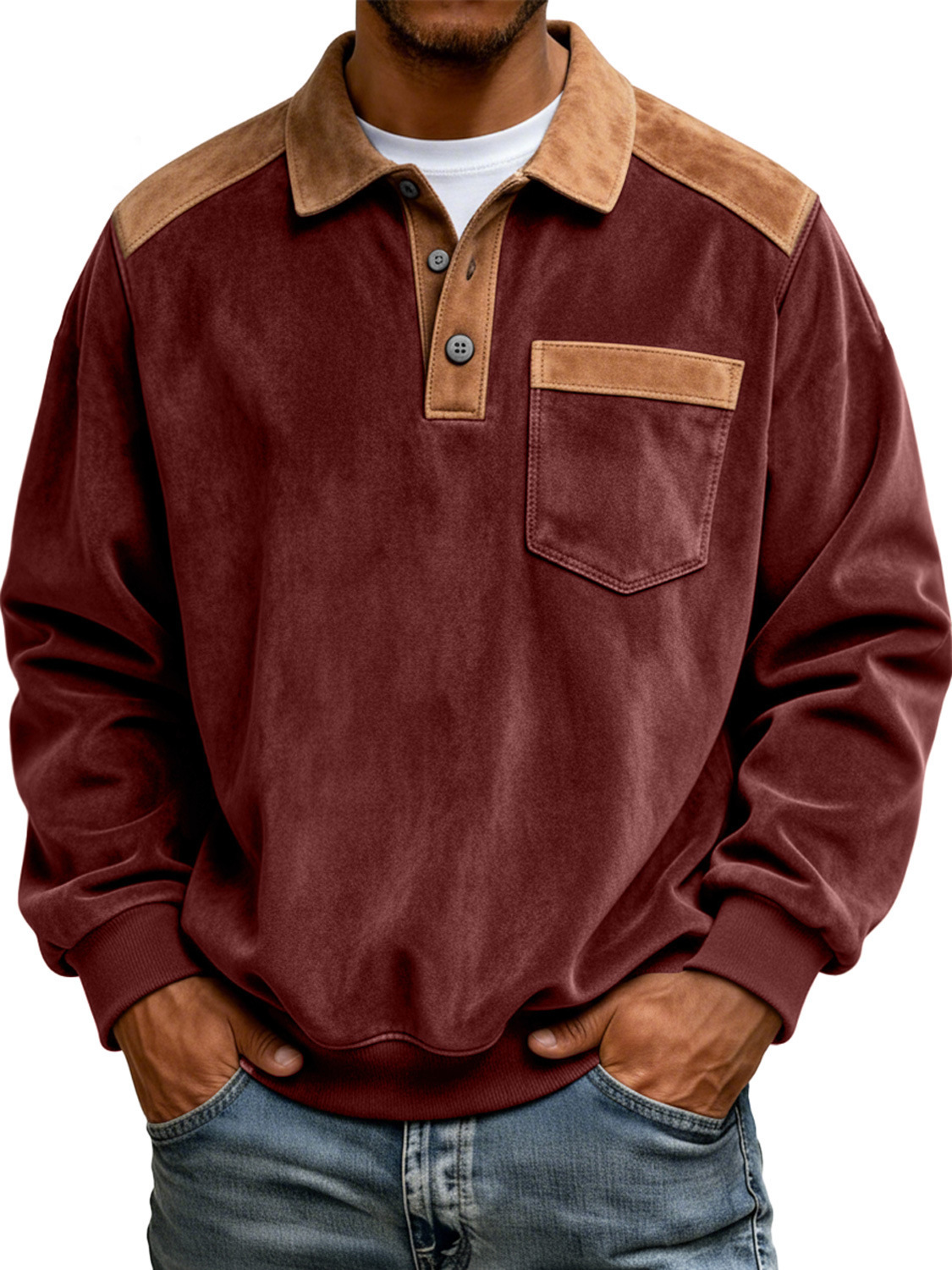 🎄 Clearance Sale! 🔥 Men's Color-Blocked Long-Sleeved Polo Shirt