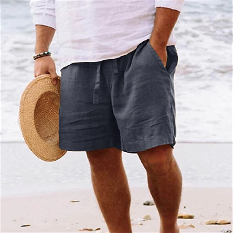 Men's Breathable Linen Embroidered Logo Loose Holiday Shorts