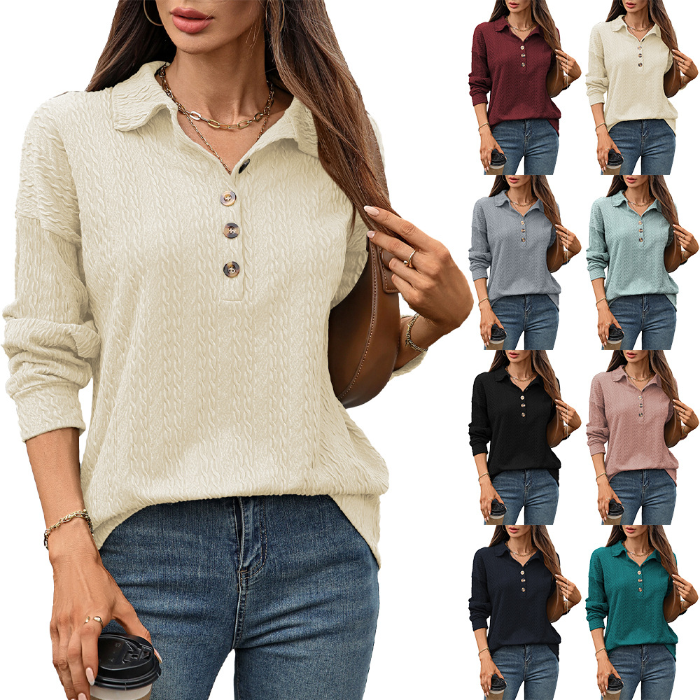 Clearance Sale 🔥 Women's Lapel Button Loose Long-Sleeved Top