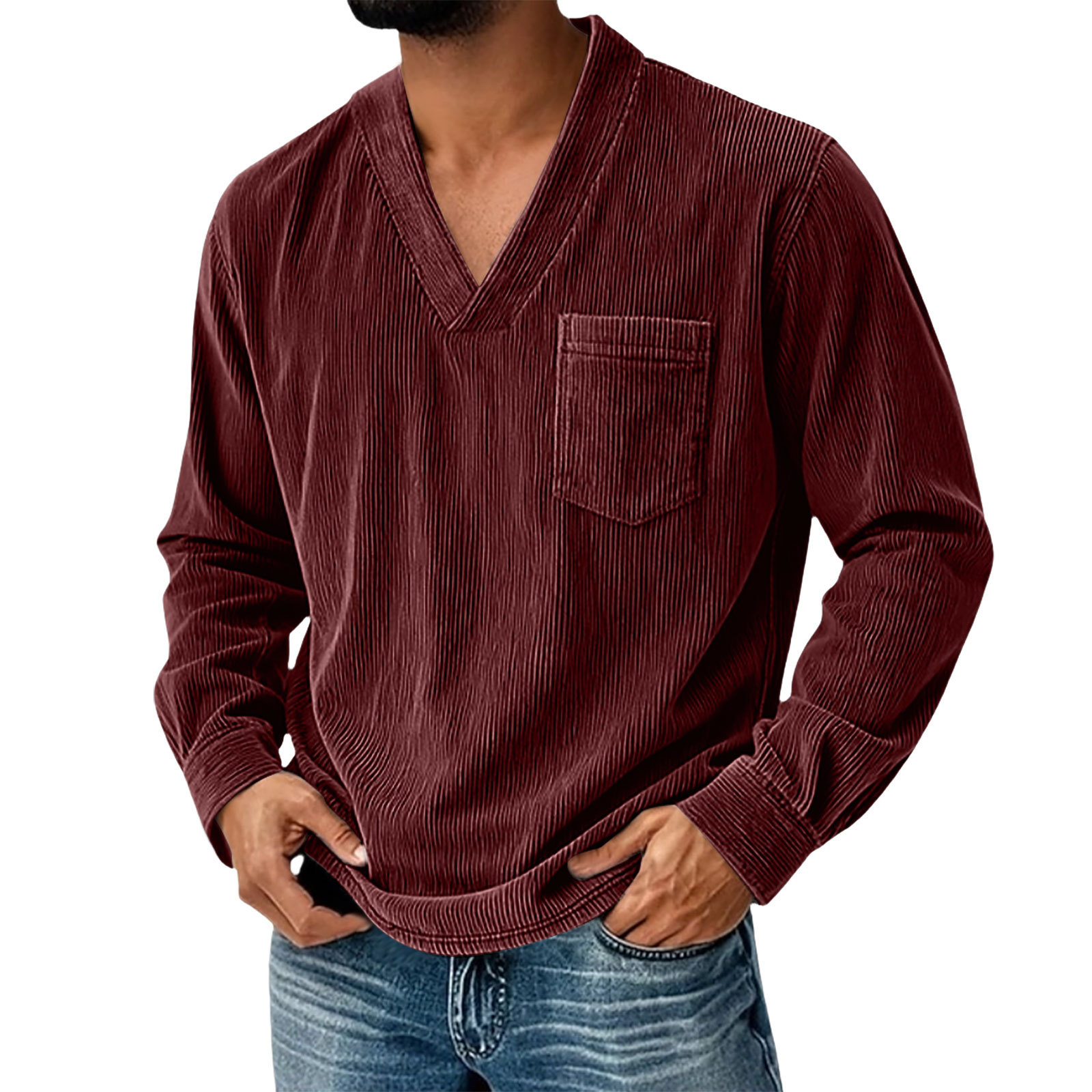 Corduroy Men's Solid Color Casual Long-Sleeve Shirt