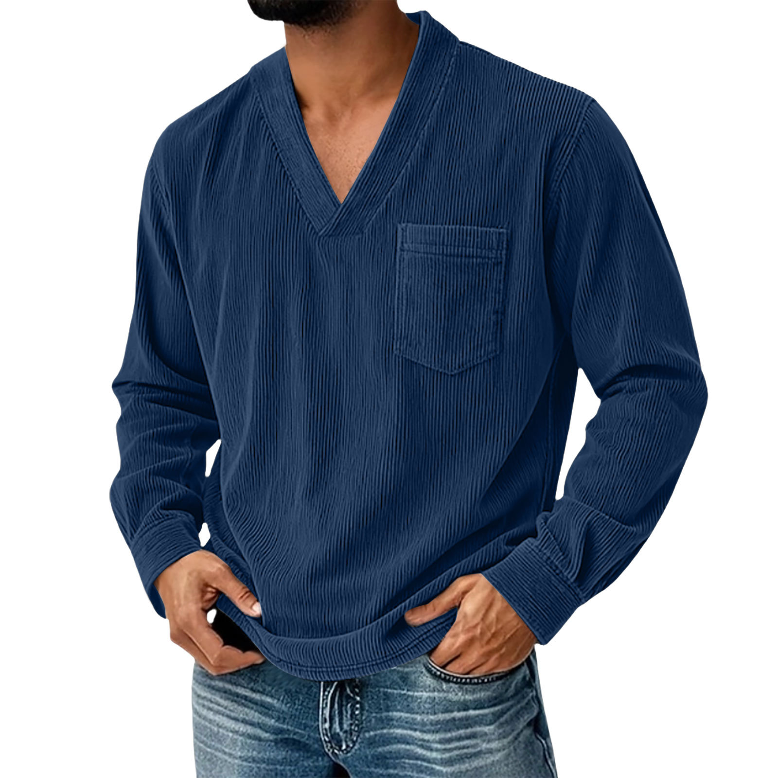 Corduroy Men's Solid Color Casual Long-Sleeve Shirt