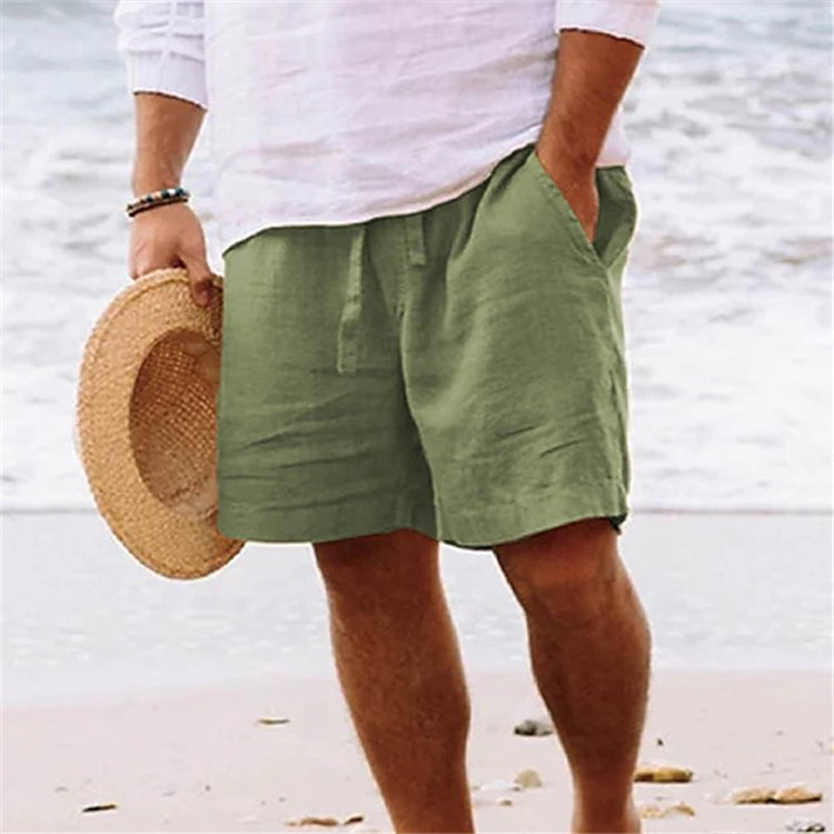 Men's Breathable Linen Embroidered Logo Loose Holiday Shorts