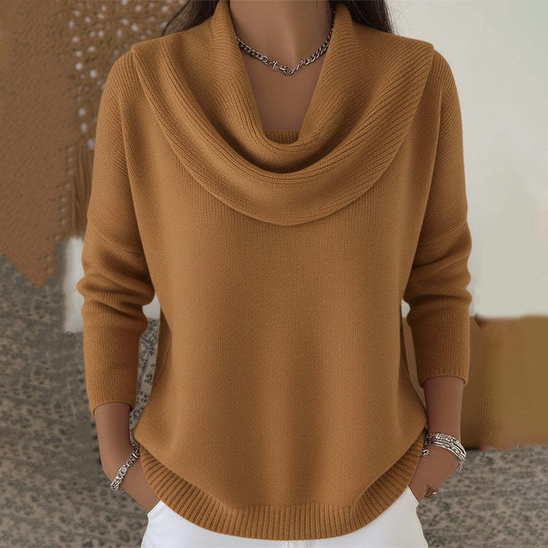 Women's Soft and Elegant Solid Color Ruffled Collar Sweater Top
