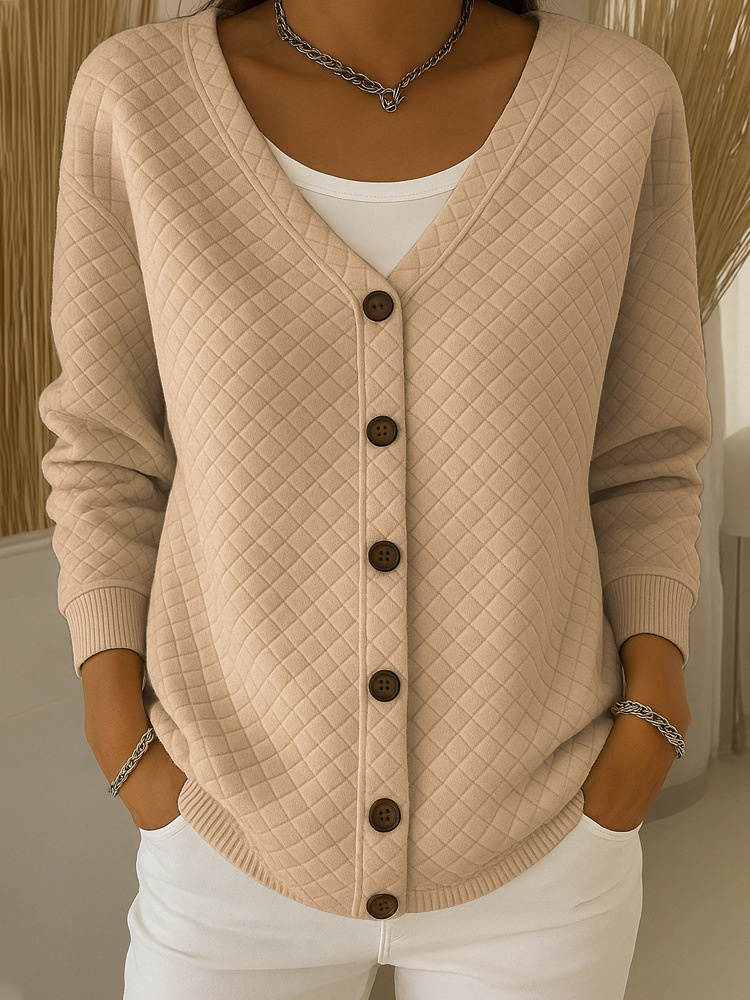 Casual long-sleeved V-neck button-down top (regular fit)