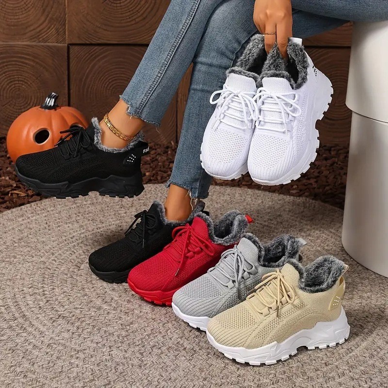 Casual Fleece Lace-Up Lightweight Sneakers
