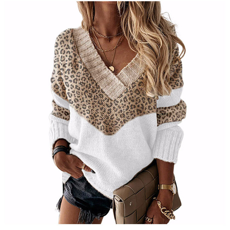 🔥Enjoy 30% off today!🎁 Women's V-neck sweater with leopard print color-block design.