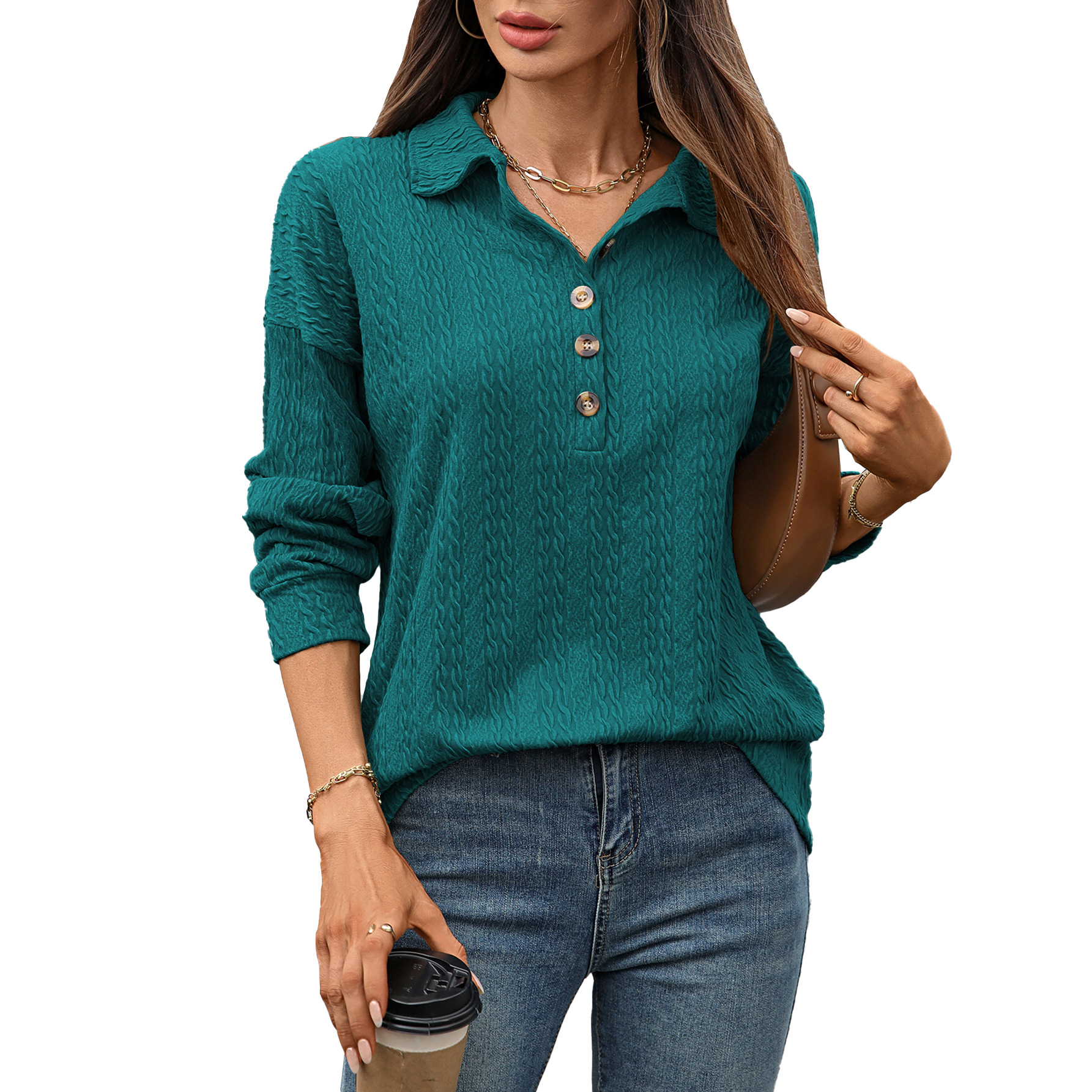 Clearance Sale 🔥 Women's Lapel Button Loose Long-Sleeved Top