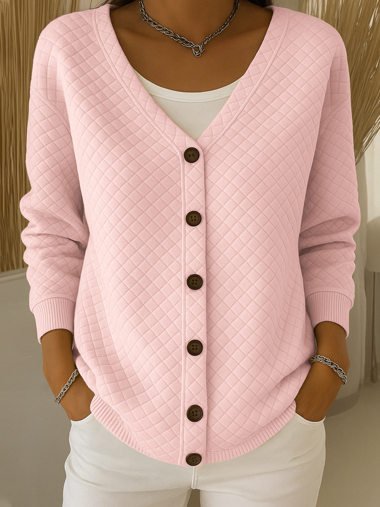 Casual long-sleeved V-neck button-down top (regular fit)