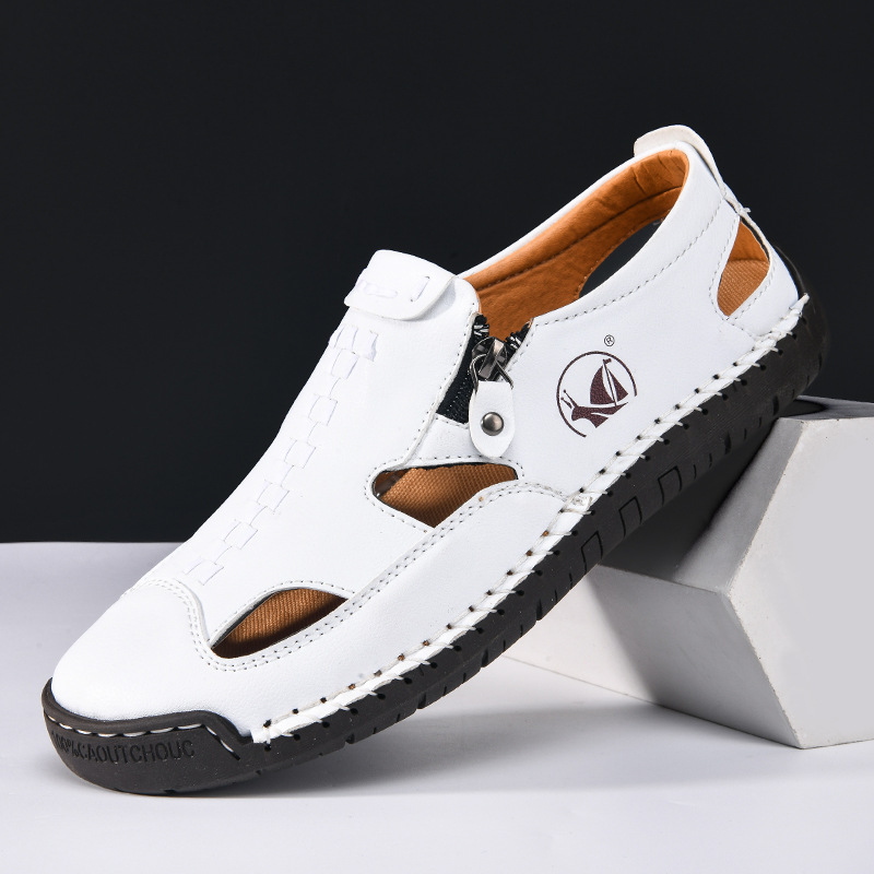 Summer New Men'S Baotou Sandals, Fashionable And Breathable Outdoor Casual Shoes, Stitched Hollow Beach Shoes