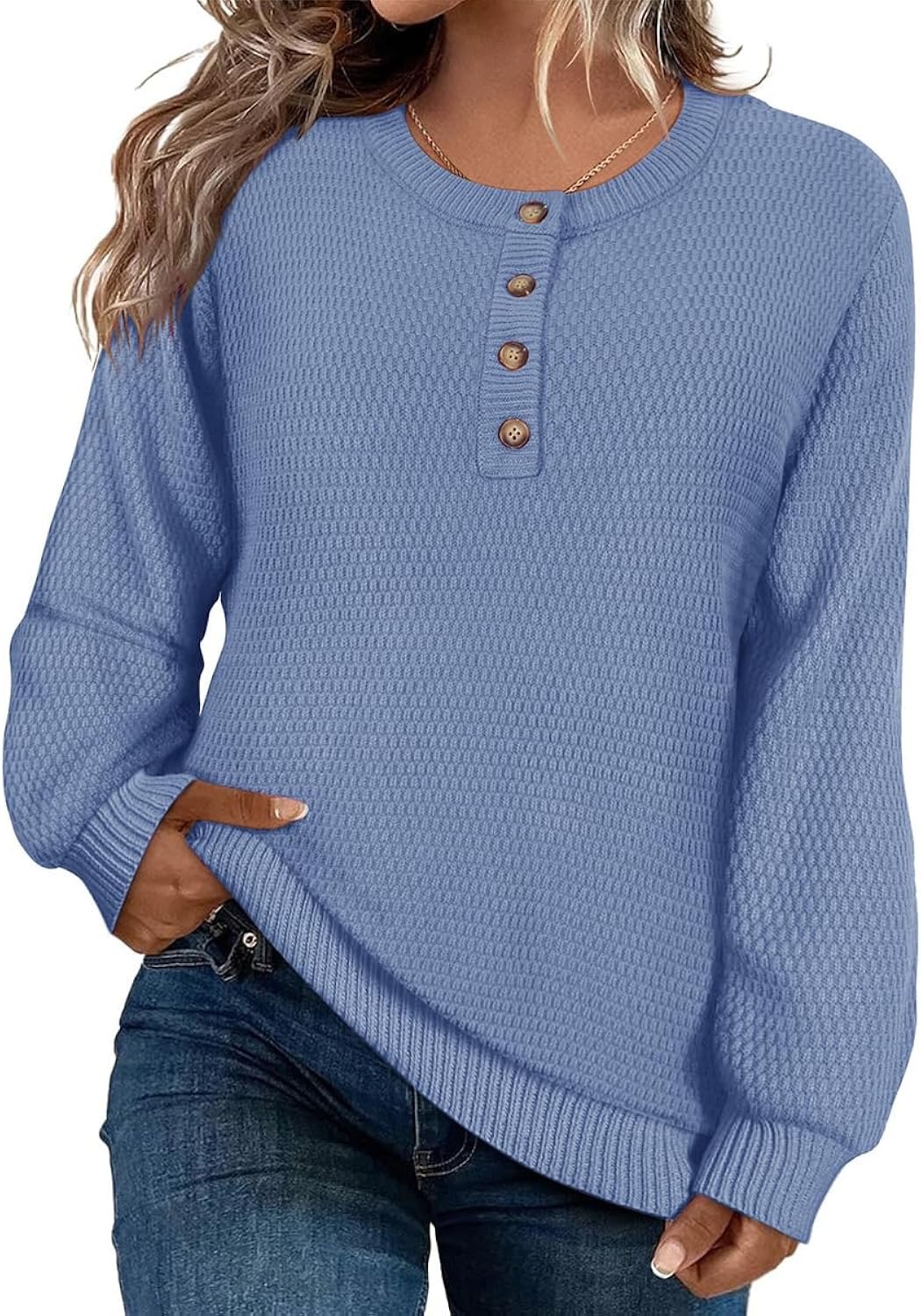 2025 Latest Button Long Sleeve Round Neck Knitted Top