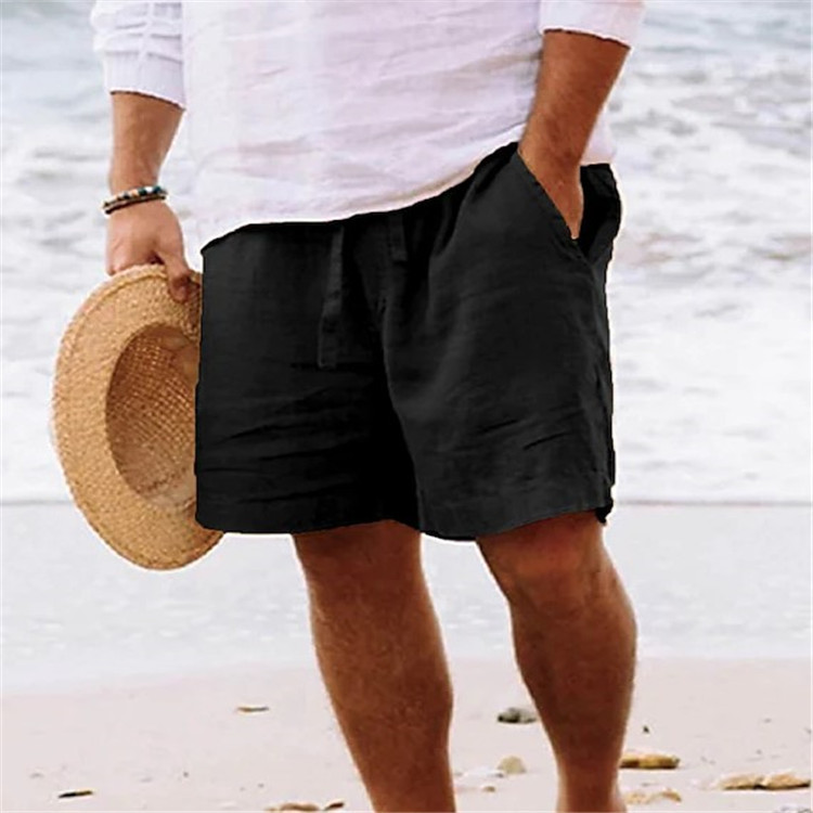 Men's Breathable Linen Embroidered Logo Loose Holiday Shorts