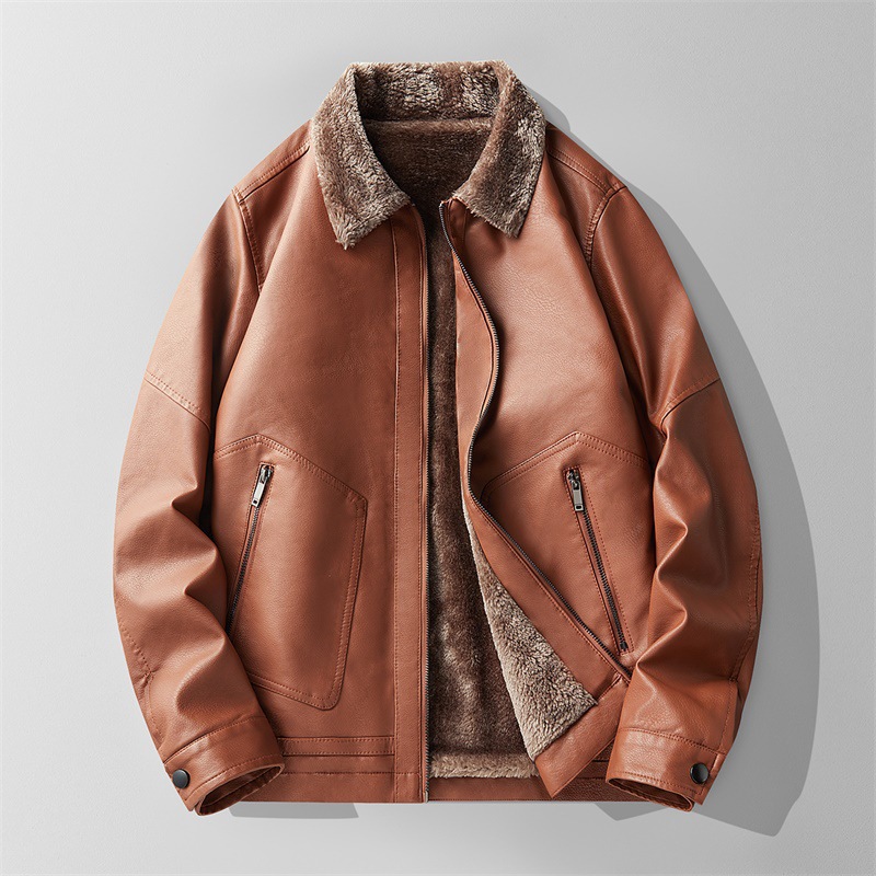 (Price reduction due to temperature drop) Plush and warm casual leather jacket