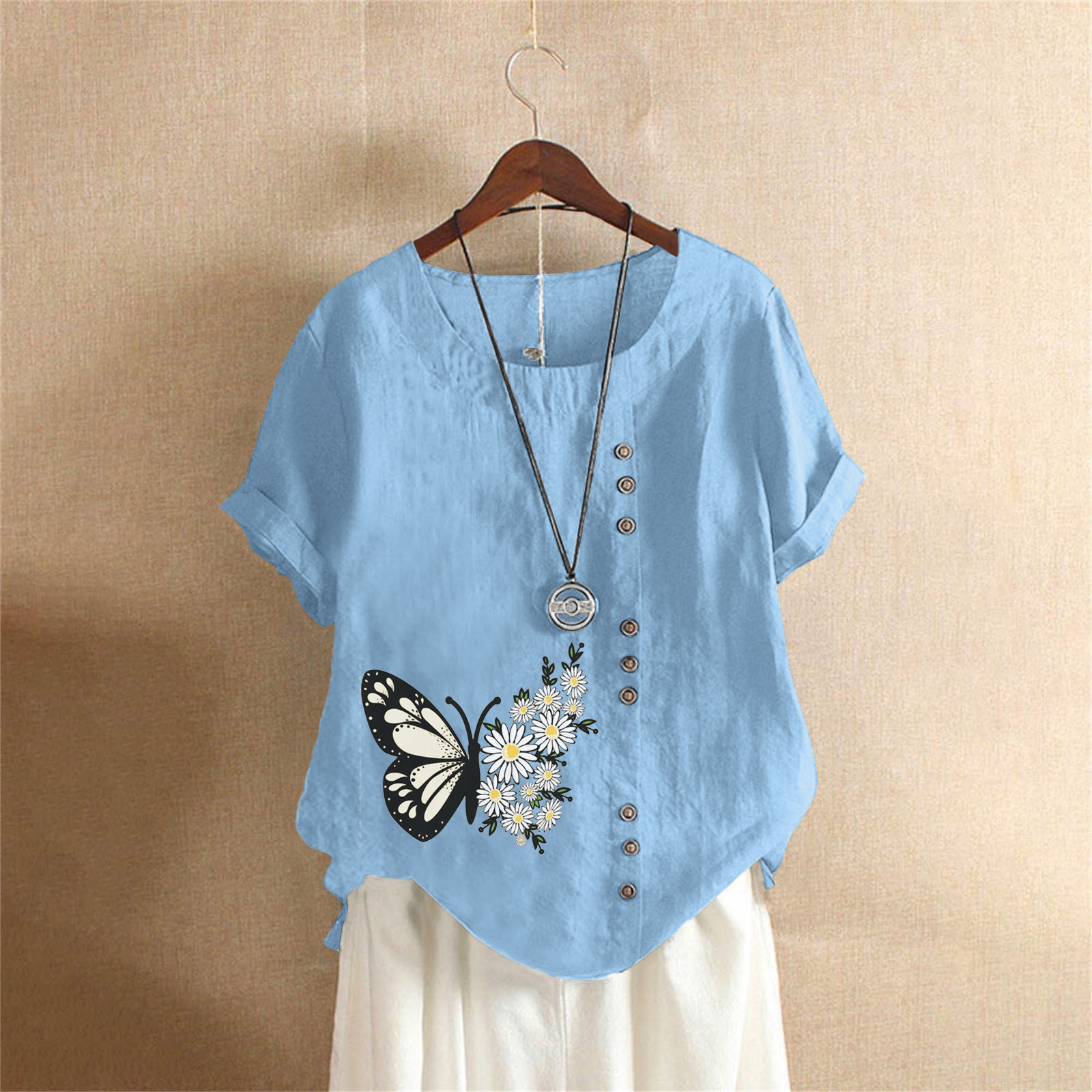 (60% off) Summer casual loose cotton and linen short-sleeved T-shirt