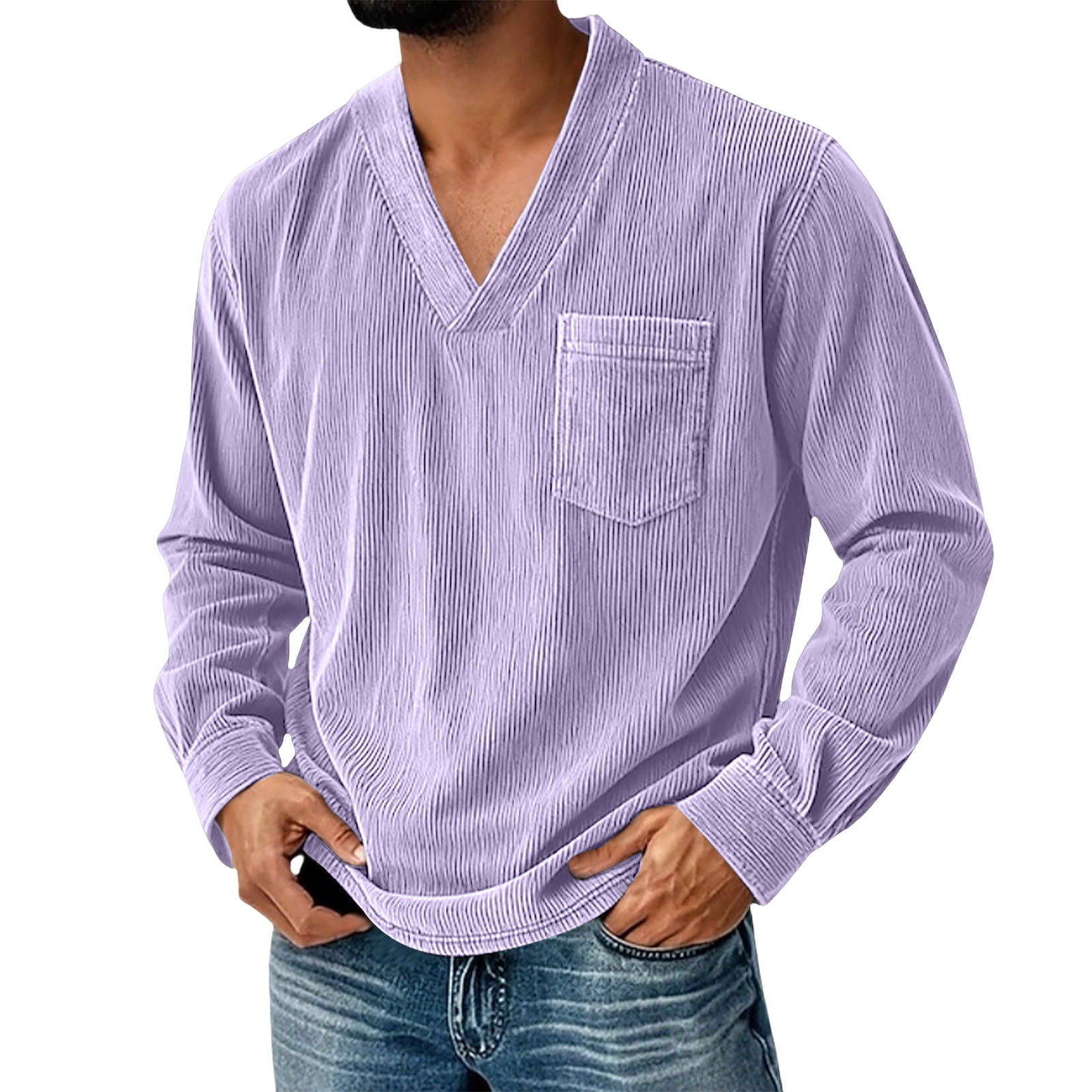 Corduroy Men's Solid Color Casual Long-Sleeve Shirt