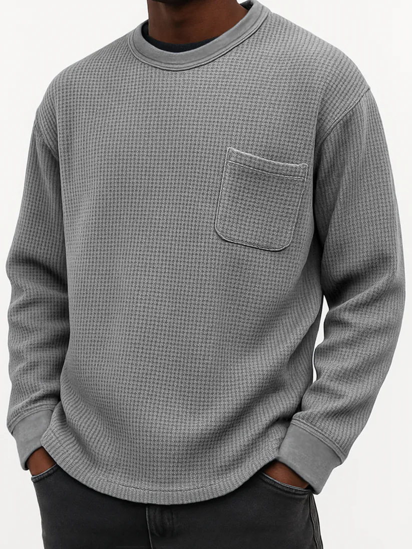 Men's simple round-neck casual loose long-sleeved T-shirt