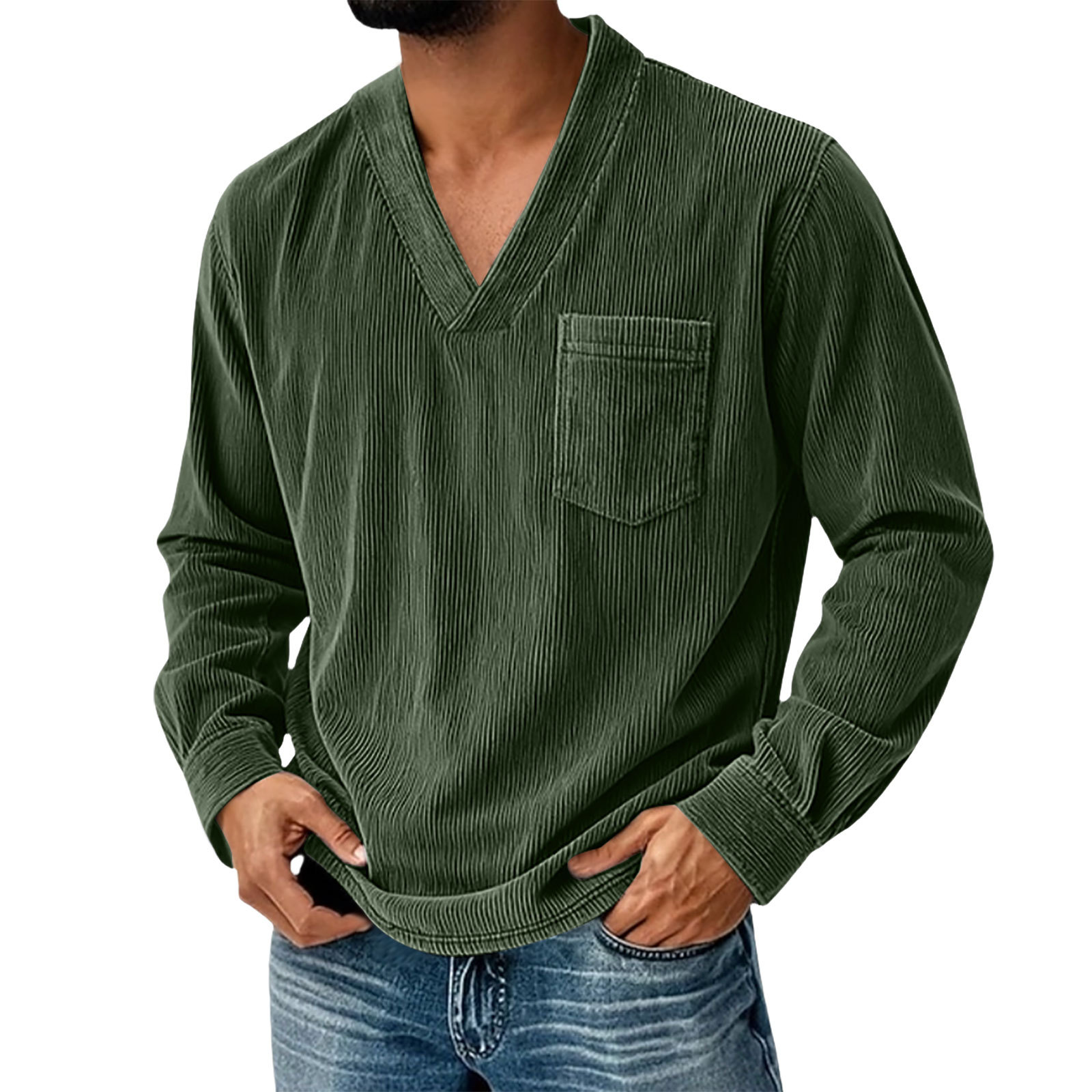 Corduroy Men's Solid Color Casual Long-Sleeve Shirt