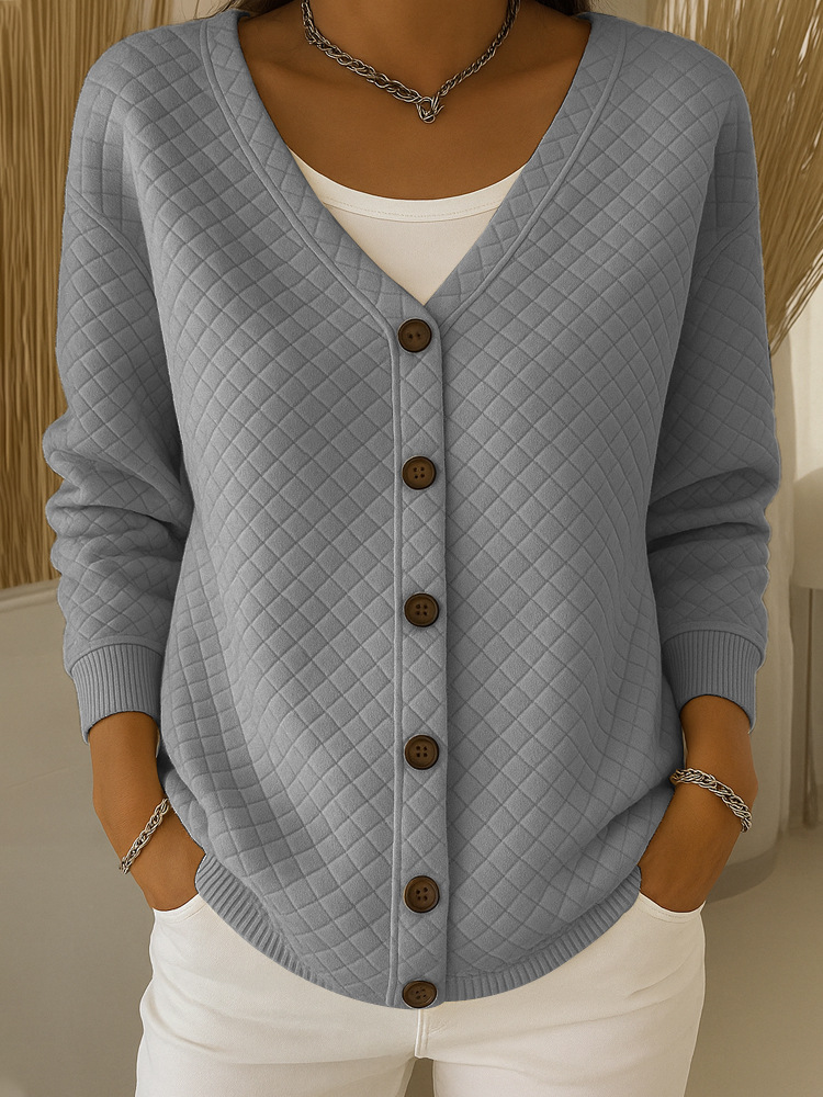 Casual long-sleeved V-neck button-down top (regular fit)