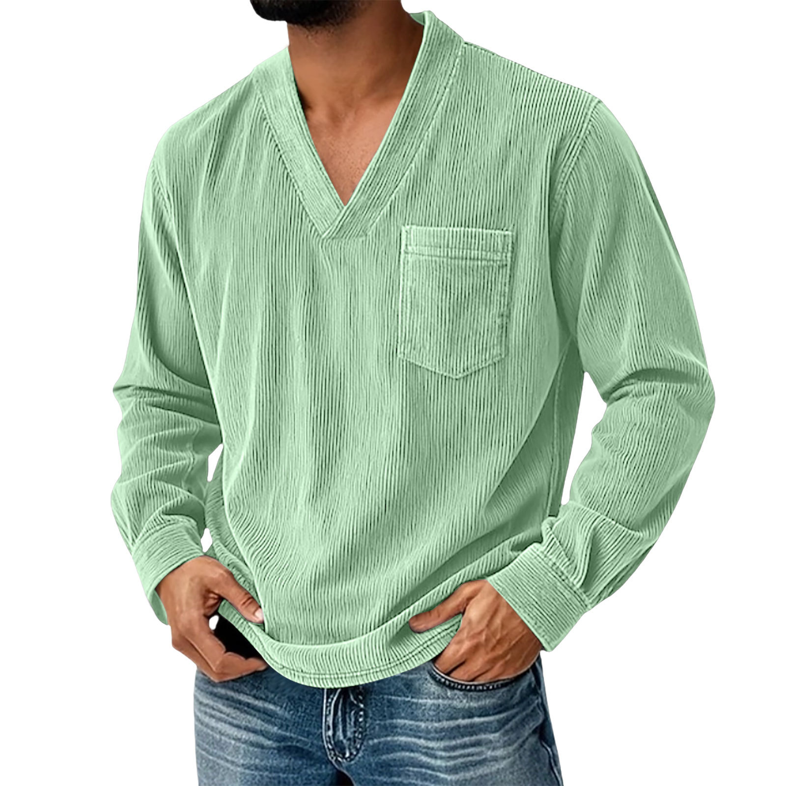 Corduroy Men's Solid Color Casual Long-Sleeve Shirt