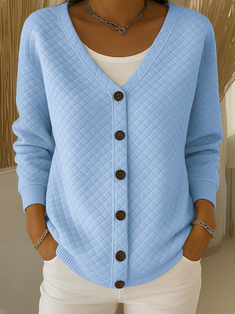 Casual long-sleeved V-neck button-down top (regular fit)