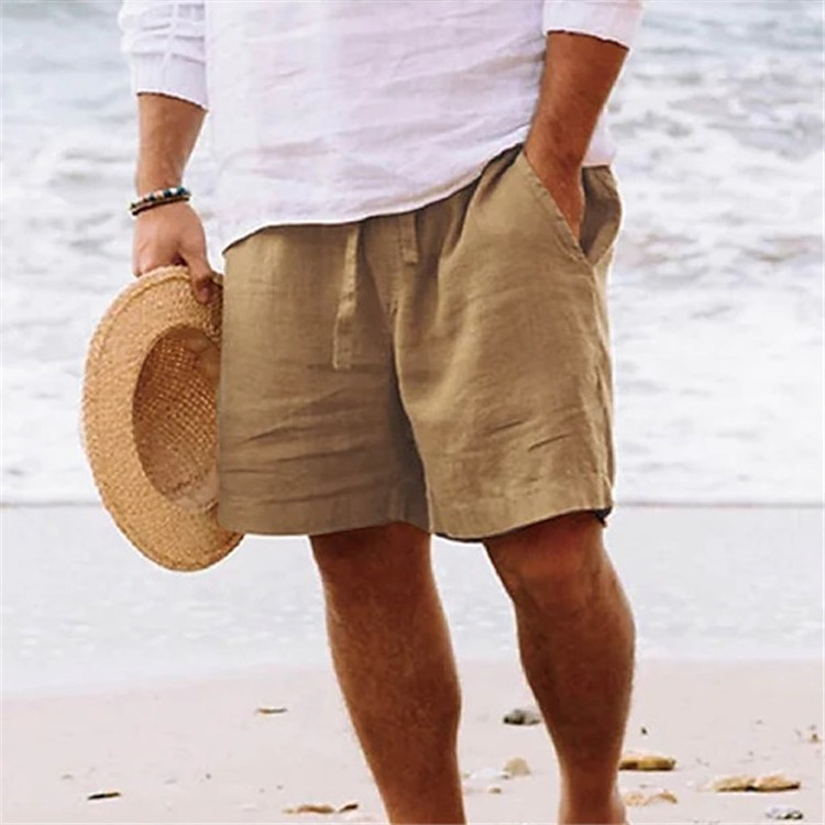 Men's Breathable Linen Embroidered Logo Loose Holiday Shorts