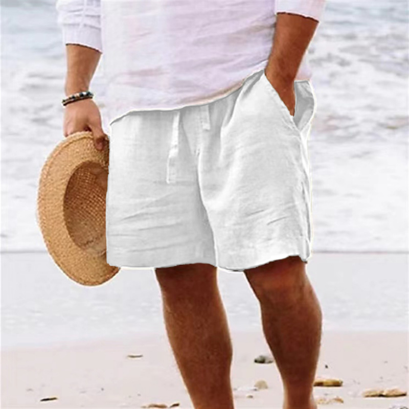 Men's Breathable Linen Embroidered Logo Loose Holiday Shorts