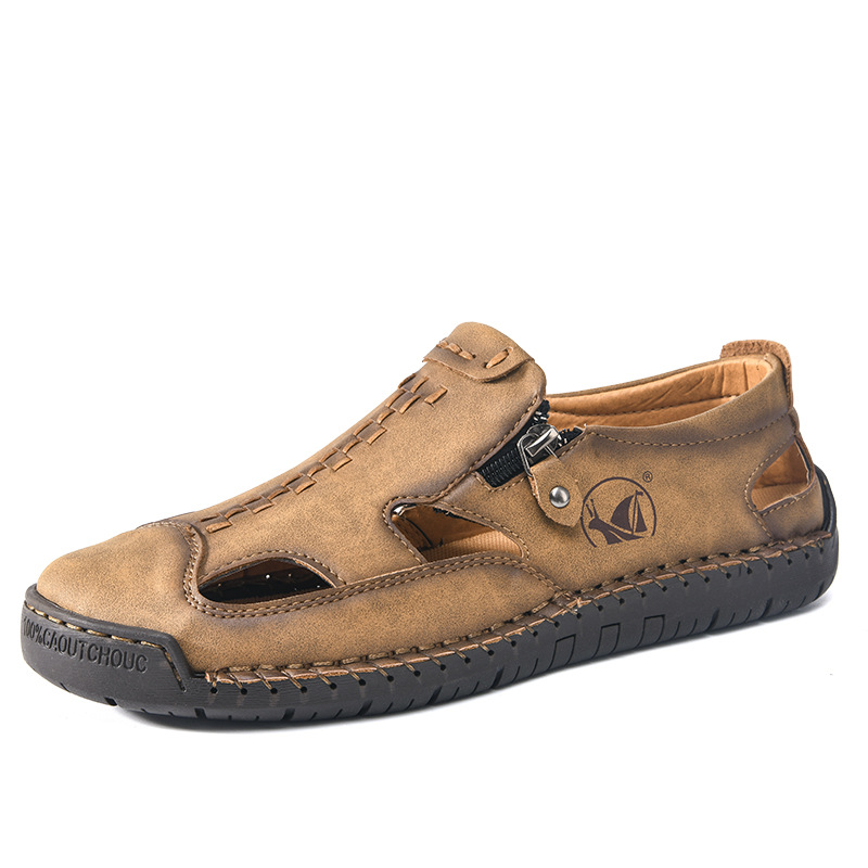 Summer New Men'S Baotou Sandals, Fashionable And Breathable Outdoor Casual Shoes, Stitched Hollow Beach Shoes