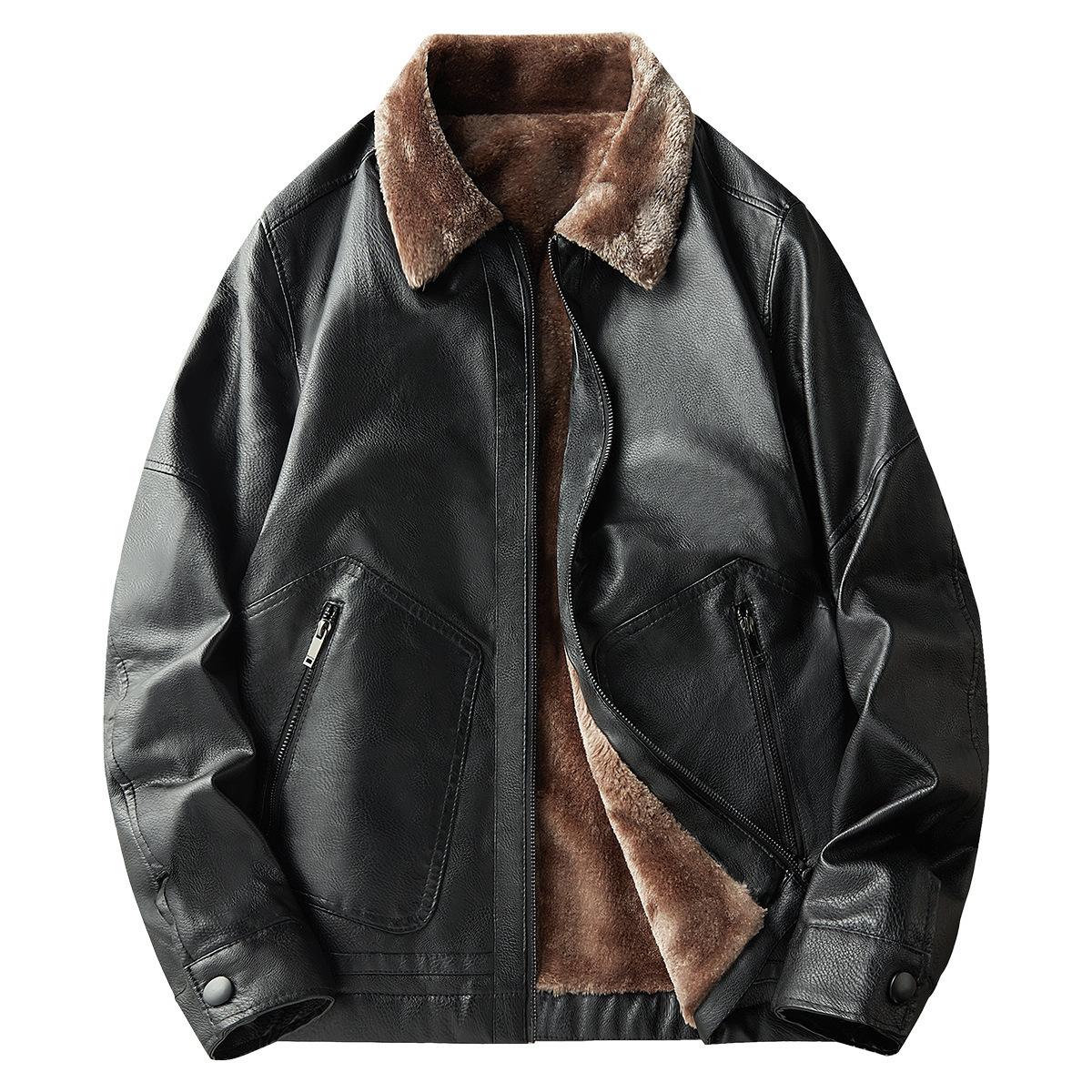 (Price reduction due to temperature drop) Plush and warm casual leather jacket