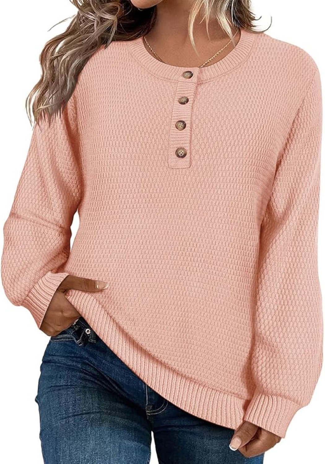2025 Latest Button Long Sleeve Round Neck Knitted Top
