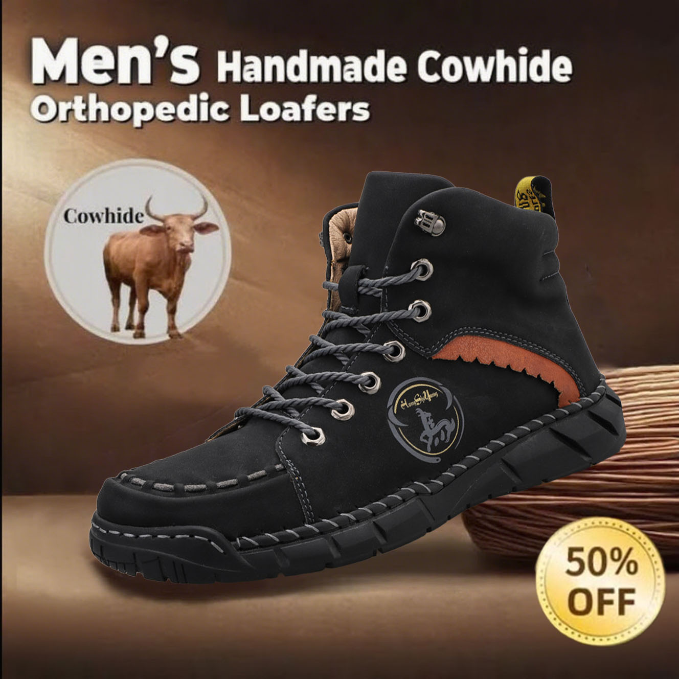 60% OFF🔥Casual leather arch support non-slip wear-resistant high-top Hiking Shoes