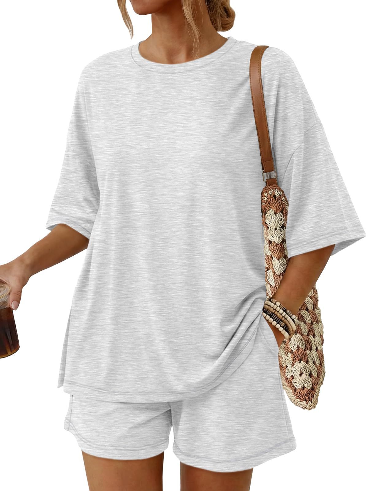 🔥Promotion - 60% OFF🔥Women’s Casual Solid Color Matching Outfit Set Short Sleeve Tee & Relaxed Shorts
