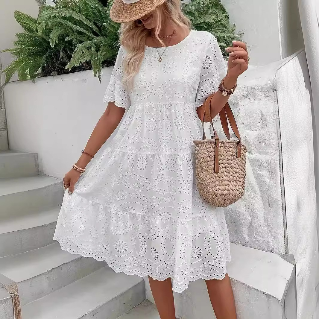 🔥60% OFF Women’s Hollow Lace Cutwork Loose Layered Cotton Summer Dress