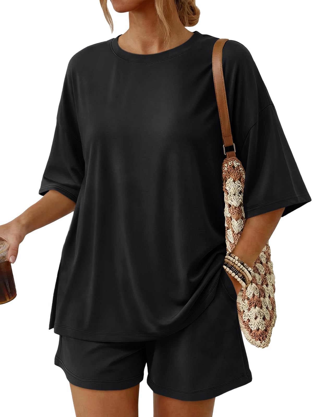 🔥Promotion - 60% OFF🔥Women’s Casual Solid Color Matching Outfit Set Short Sleeve Tee & Relaxed Shorts