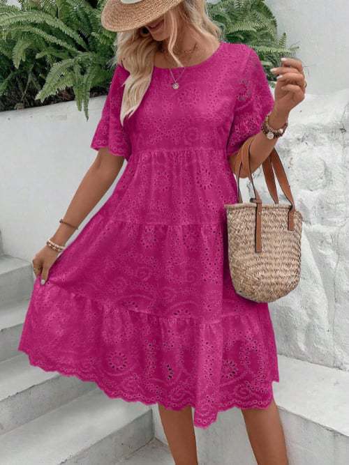 🔥60% OFF Women’s Hollow Lace Cutwork Loose Layered Cotton Summer Dress