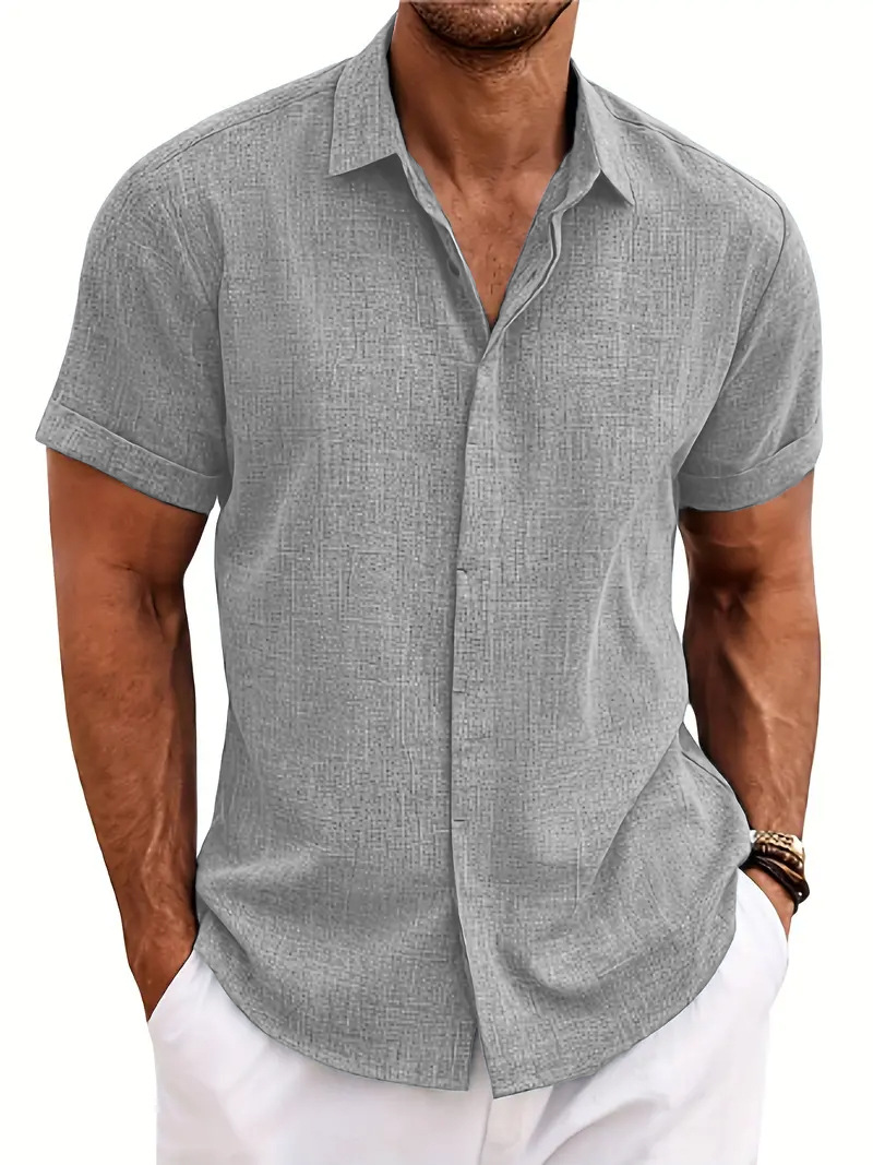 ⏰Promotion 50% OFF - Men's Plus Size Loose Fit Cotton Linen Short Sleeve Shirts Casual Beach Summer Designer Blouse