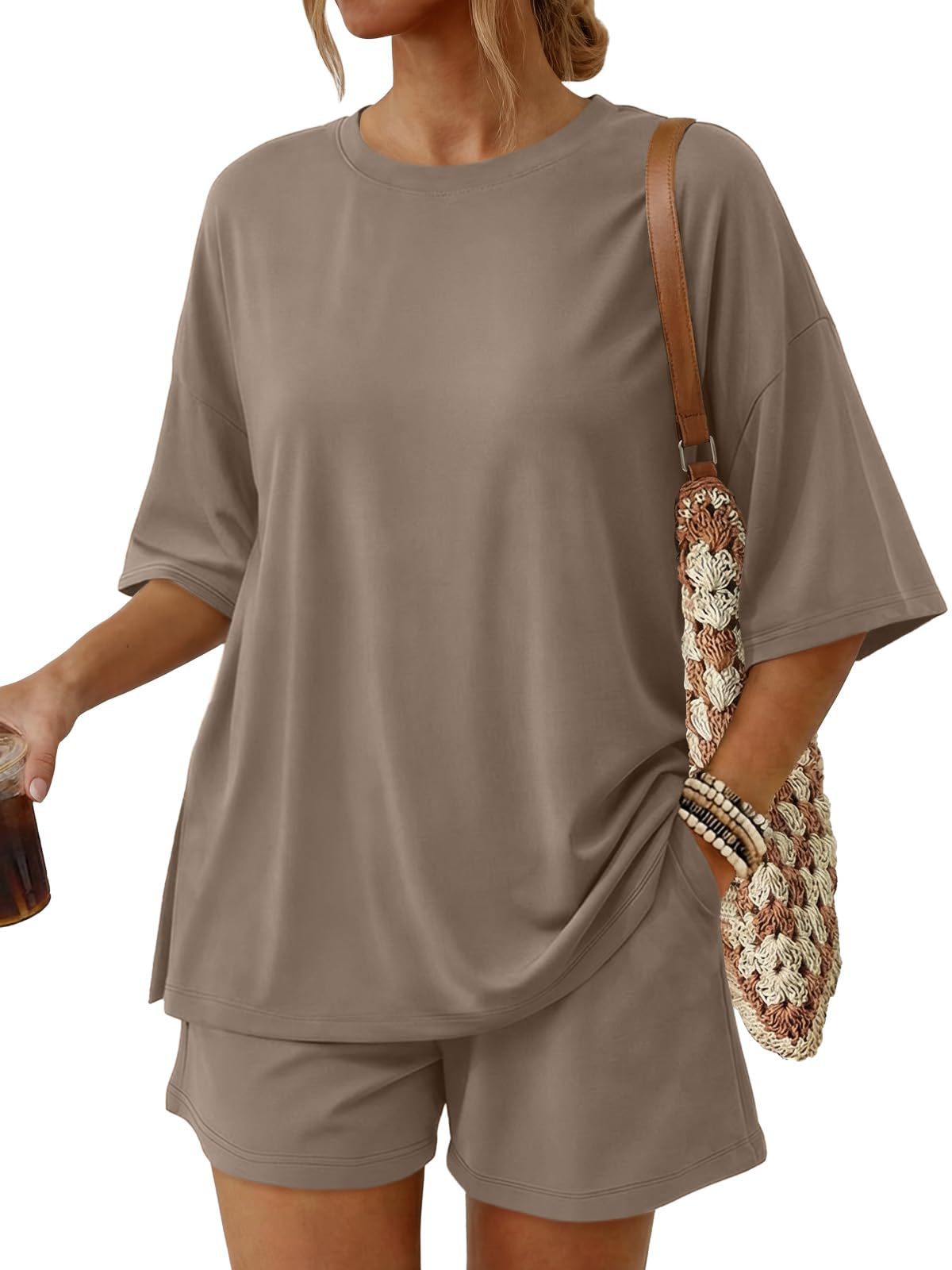 🔥Promotion - 60% OFF🔥Women’s Casual Solid Color Matching Outfit Set Short Sleeve Tee & Relaxed Shorts