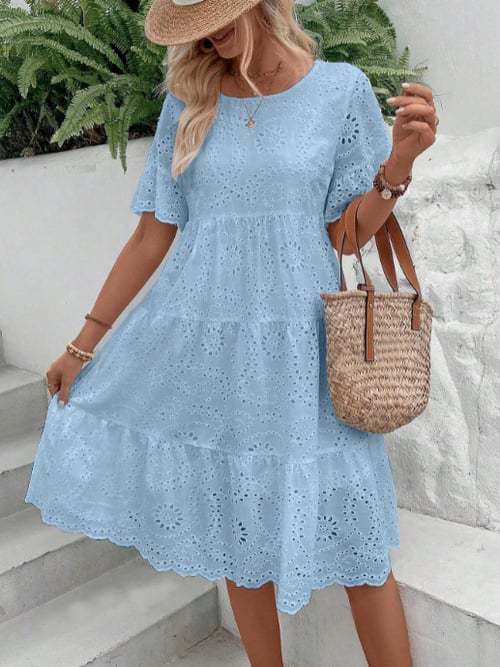 🔥60% OFF Women’s Hollow Lace Cutwork Loose Layered Cotton Summer Dress