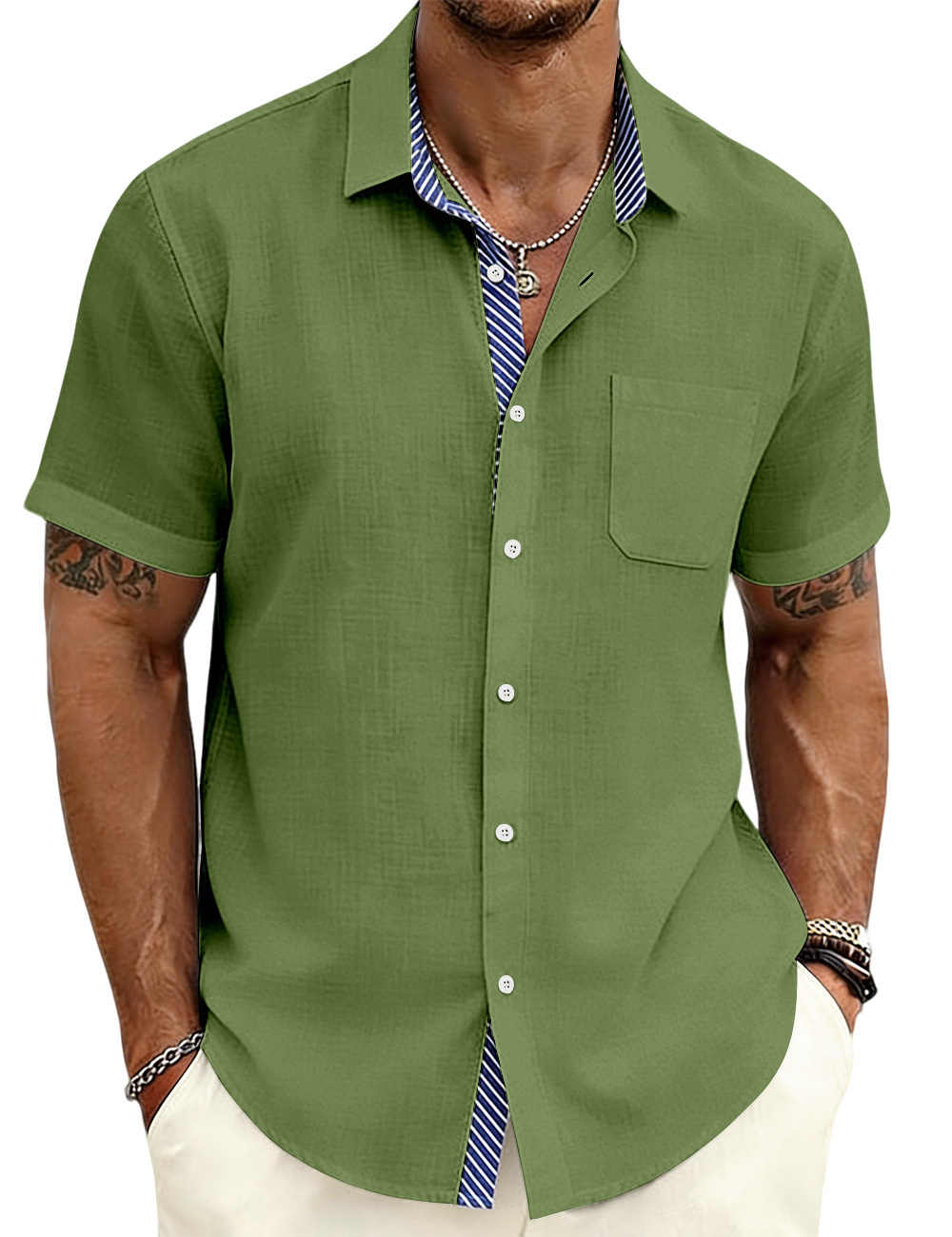 ⏰Promotion 50% OFF - Men’s Lapel Striped Liner Short Sleeve Shirt – New Arrival