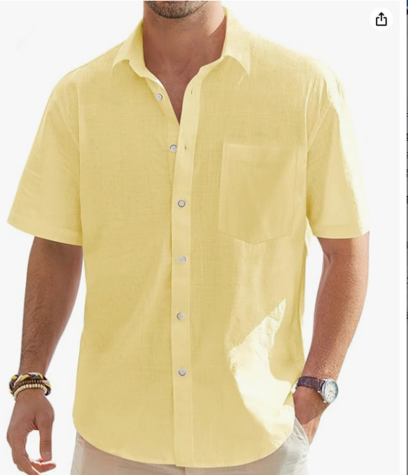 ⏰Promotion 50% OFF - Men’s Linen Cotton Short Sleeve Beach Button Shirt – New Arrival