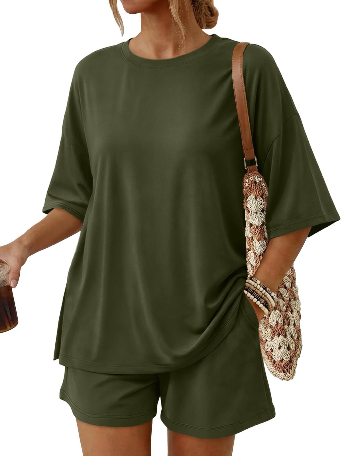 🔥Promotion - 60% OFF🔥Women’s Casual Solid Color Matching Outfit Set Short Sleeve Tee & Relaxed Shorts