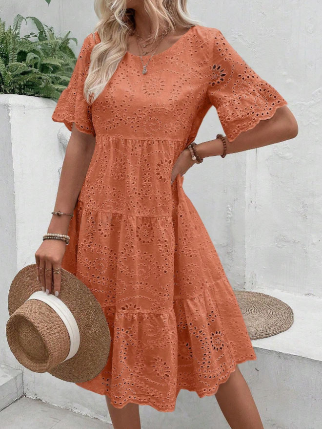 🔥60% OFF Women’s Hollow Lace Cutwork Loose Layered Cotton Summer Dress