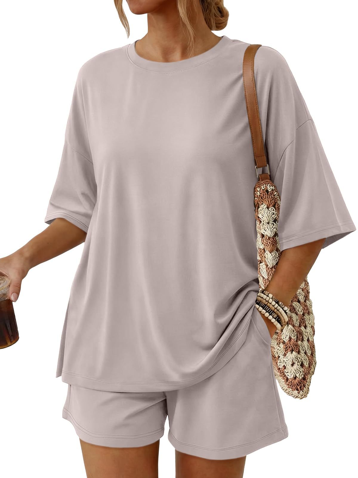 🔥Promotion - 60% OFF🔥Women’s Casual Solid Color Matching Outfit Set Short Sleeve Tee & Relaxed Shorts