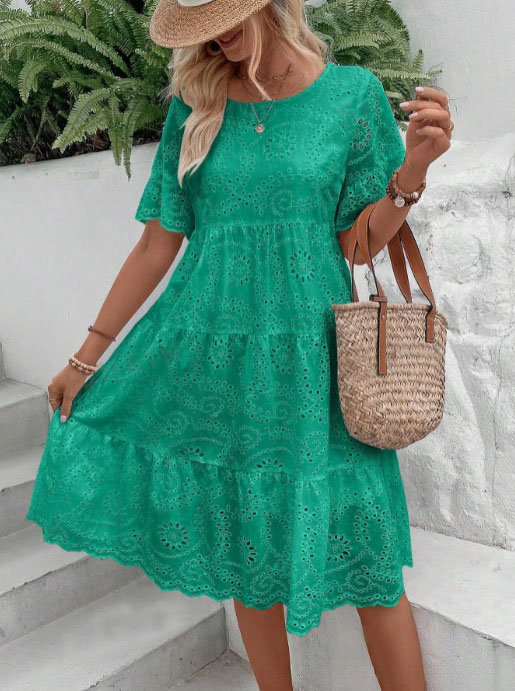 🔥60% OFF Women’s Hollow Lace Cutwork Loose Layered Cotton Summer Dress