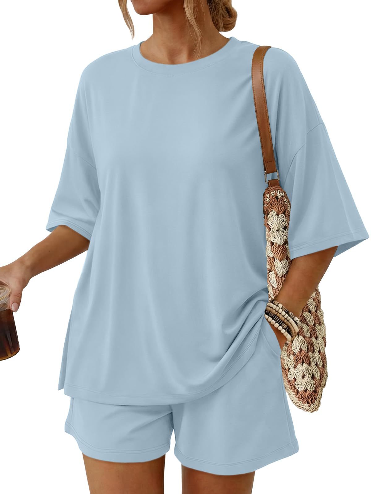 🔥Promotion - 60% OFF🔥Women’s Casual Solid Color Matching Outfit Set Short Sleeve Tee & Relaxed Shorts